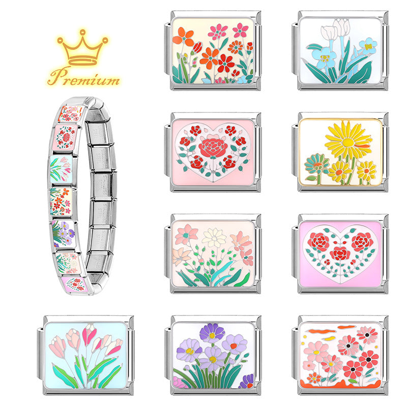 Wholesale  9mm Italian Charm Starter Bracelets DIY square Single Section Creative Stainless Steel Composable Bracelet