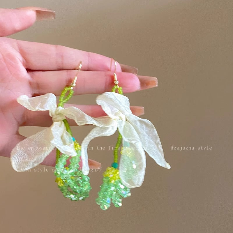 Wholesale Green Island Beaded Flower Stud Earrings