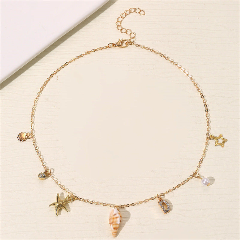 Wholesale 26 Letter Pearl Shell Necklace Beach Ocean Bohemian Style