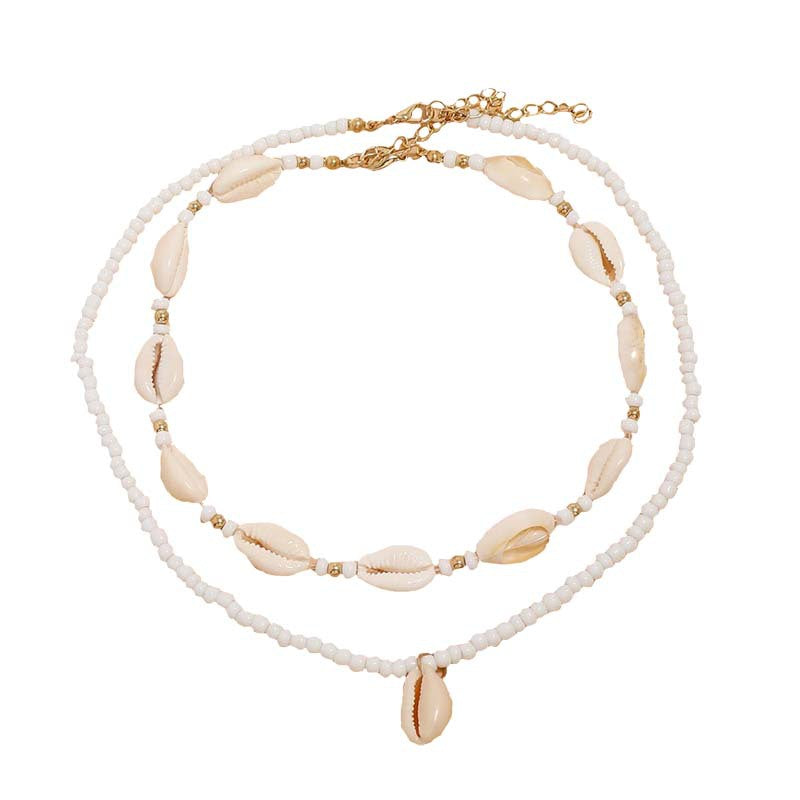 Wholesale Beach Shell Necklace Shell Double Layer Overlapping Necklace Clavicle Chain