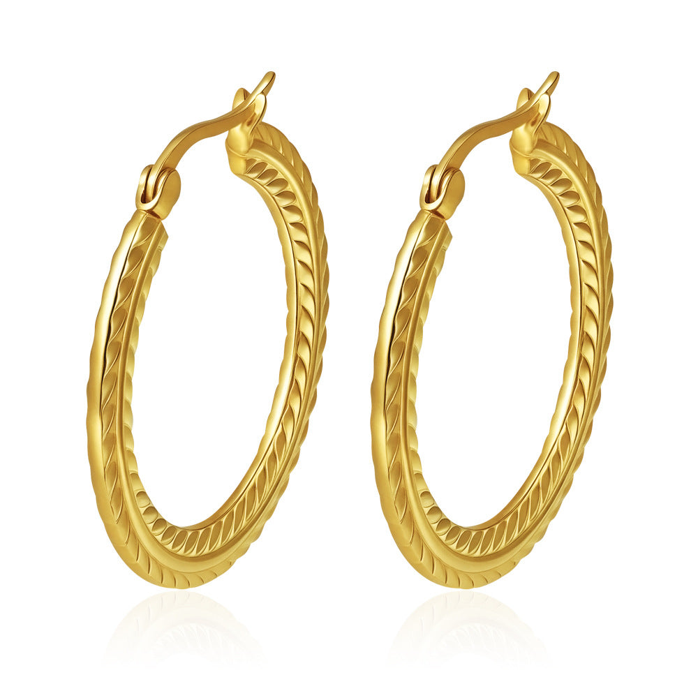 Wholesale Embossed Round Earrings Stainless Steel Gold Plated Everyday Wear Jewelry Accessory