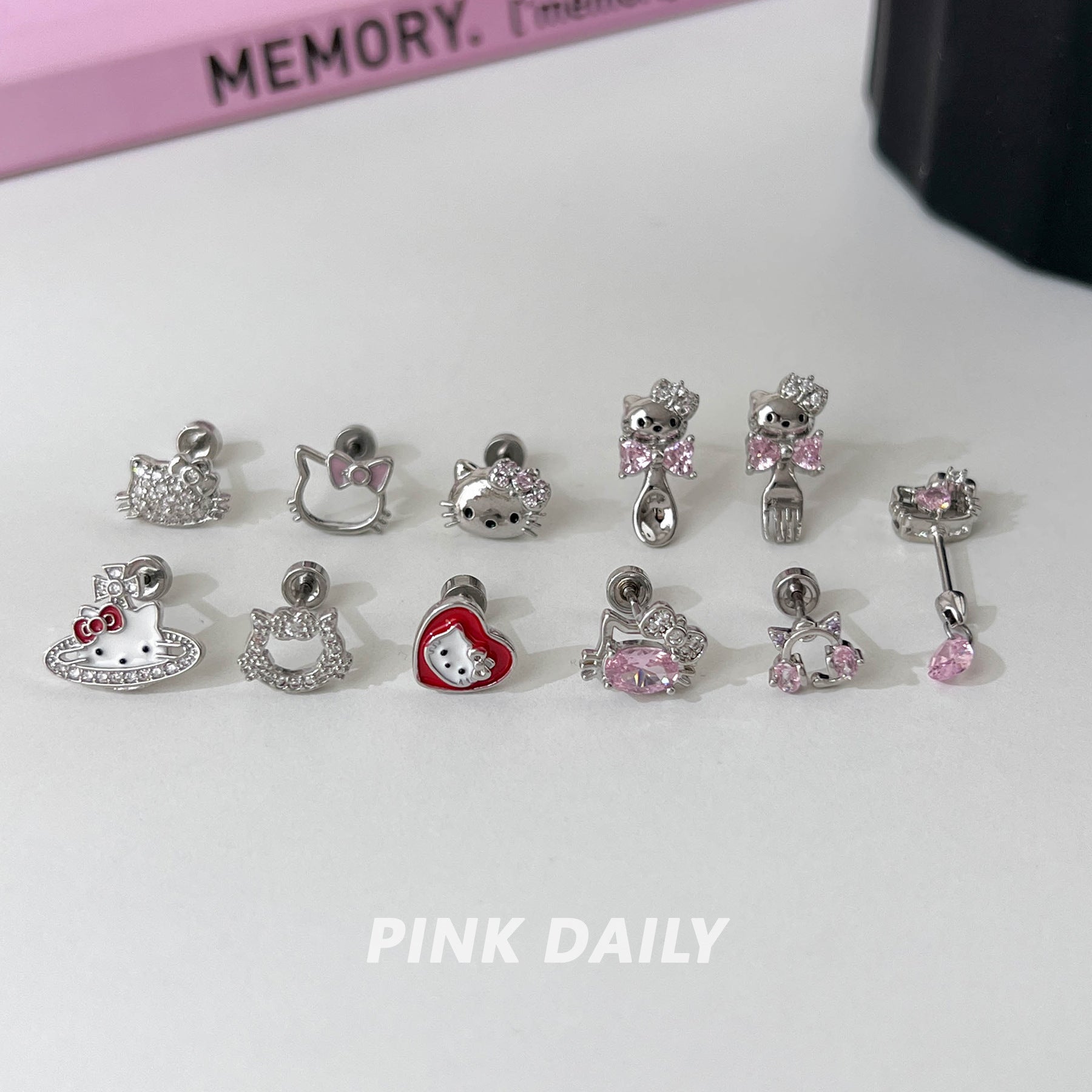 Wholesale Titanium Steel Full Diamond Cat Earrings