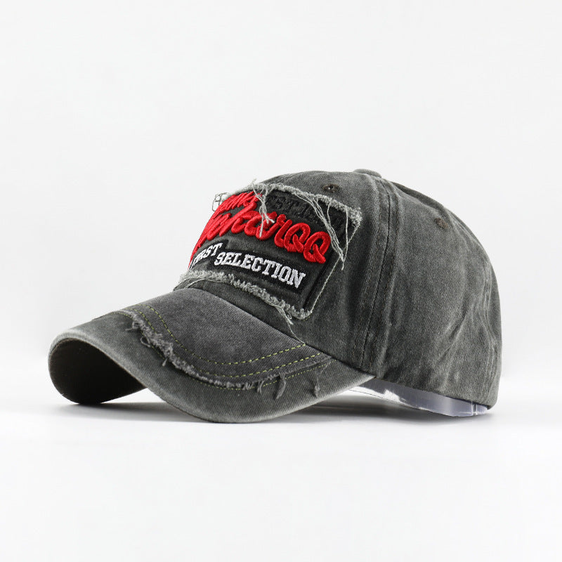 Wholesale Distressed Washed Denim Baseball Cap With Letter Patch Adjustable Unisex Hat Trendy Fashion Accessory For Boutique Resale
