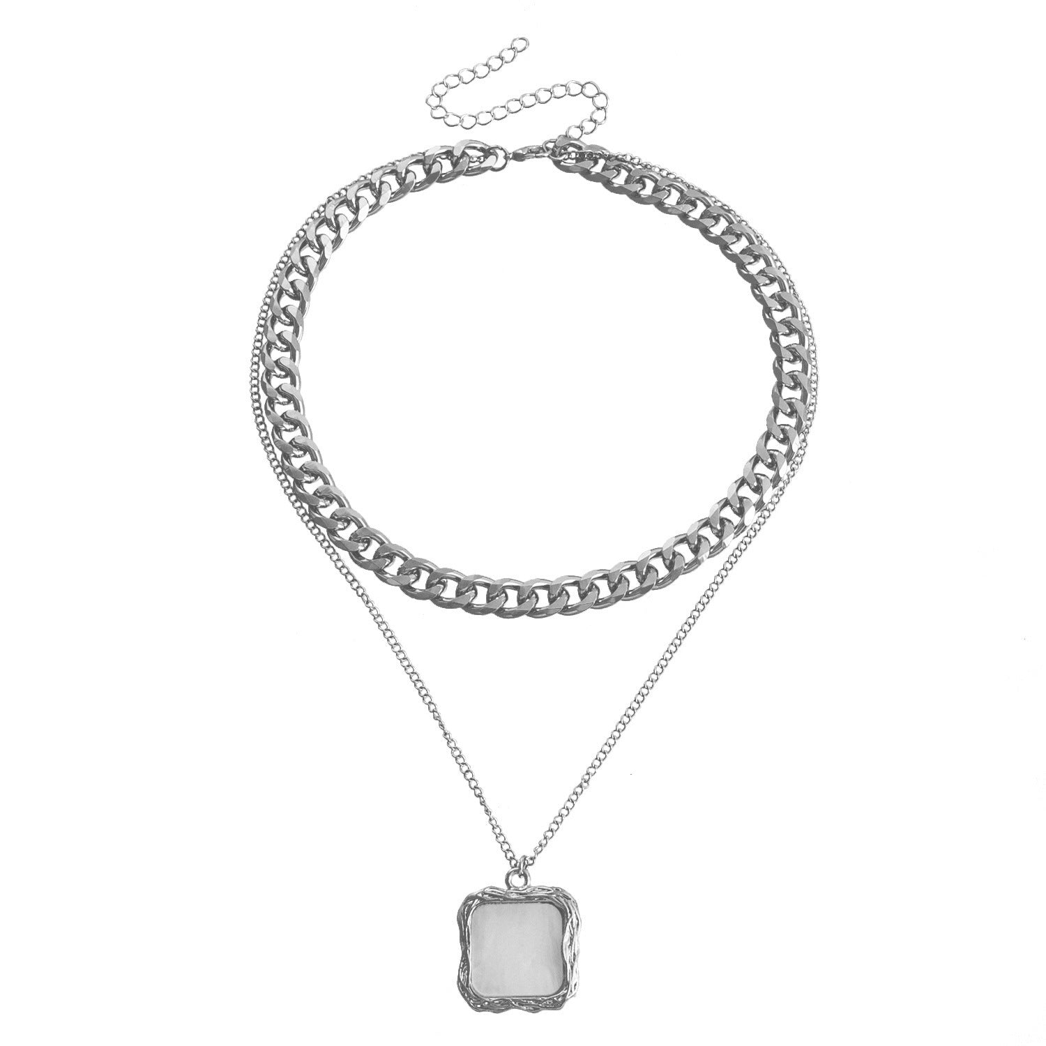 Wholesale Double Layer Geometric Round White Mother-of-pearl Pendant Necklace Choker Necklace ACC-NE-Miaosi007