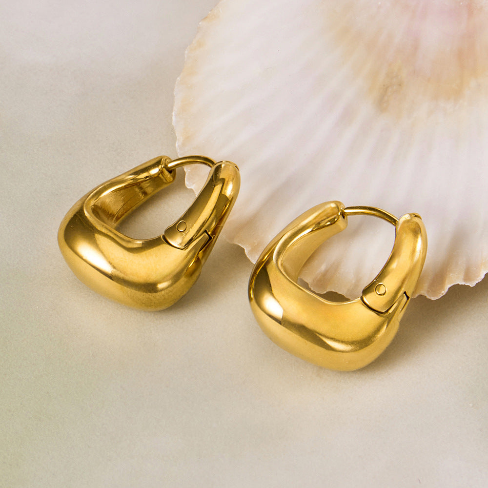 Wholesale Trendy Ins Style Oval U Shaped Earrings 18K Gold Plated Stainless Steel Boutique Resale Fashion Accessory