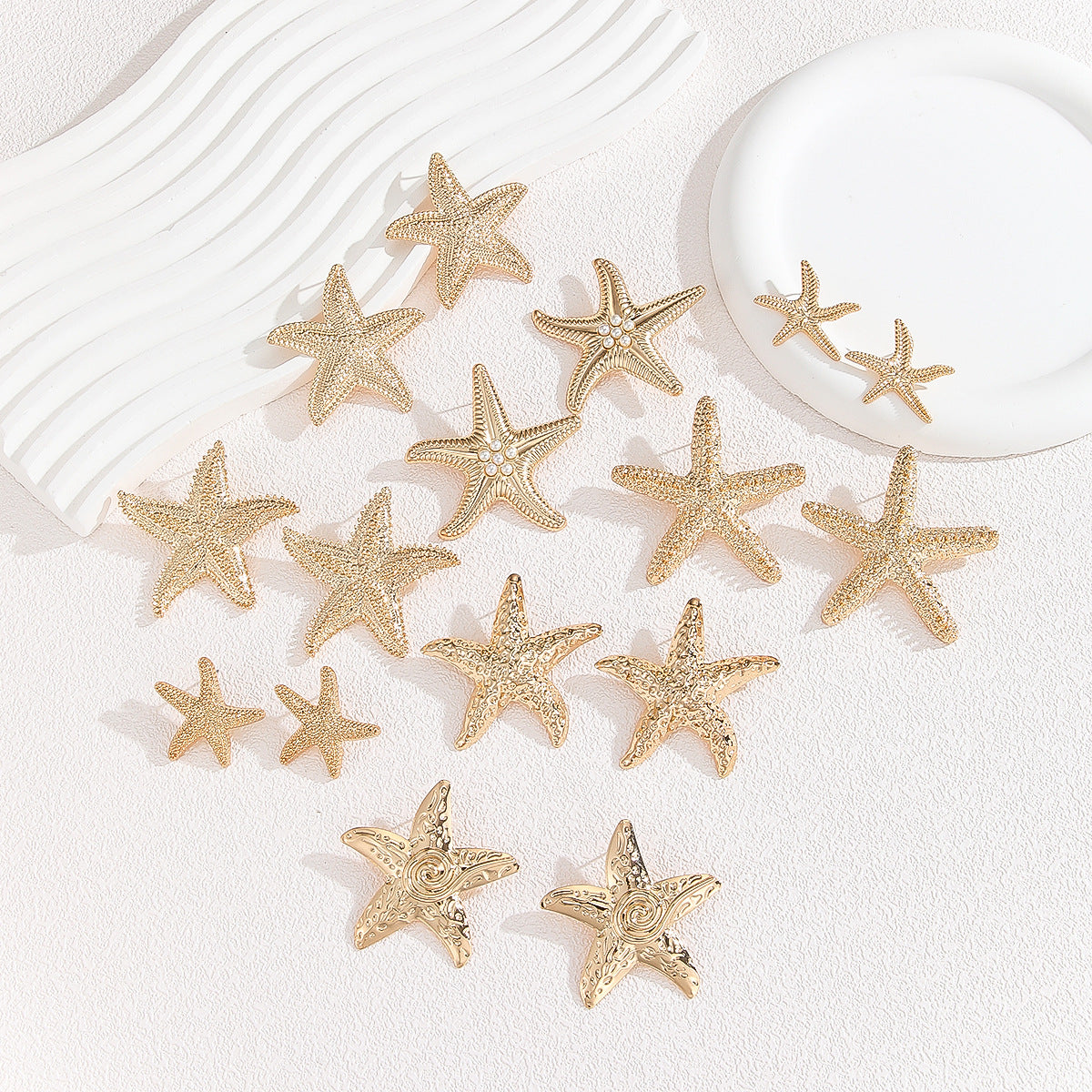 Wholesale 12pcs Geometric Ocean Style Starfish Earrings