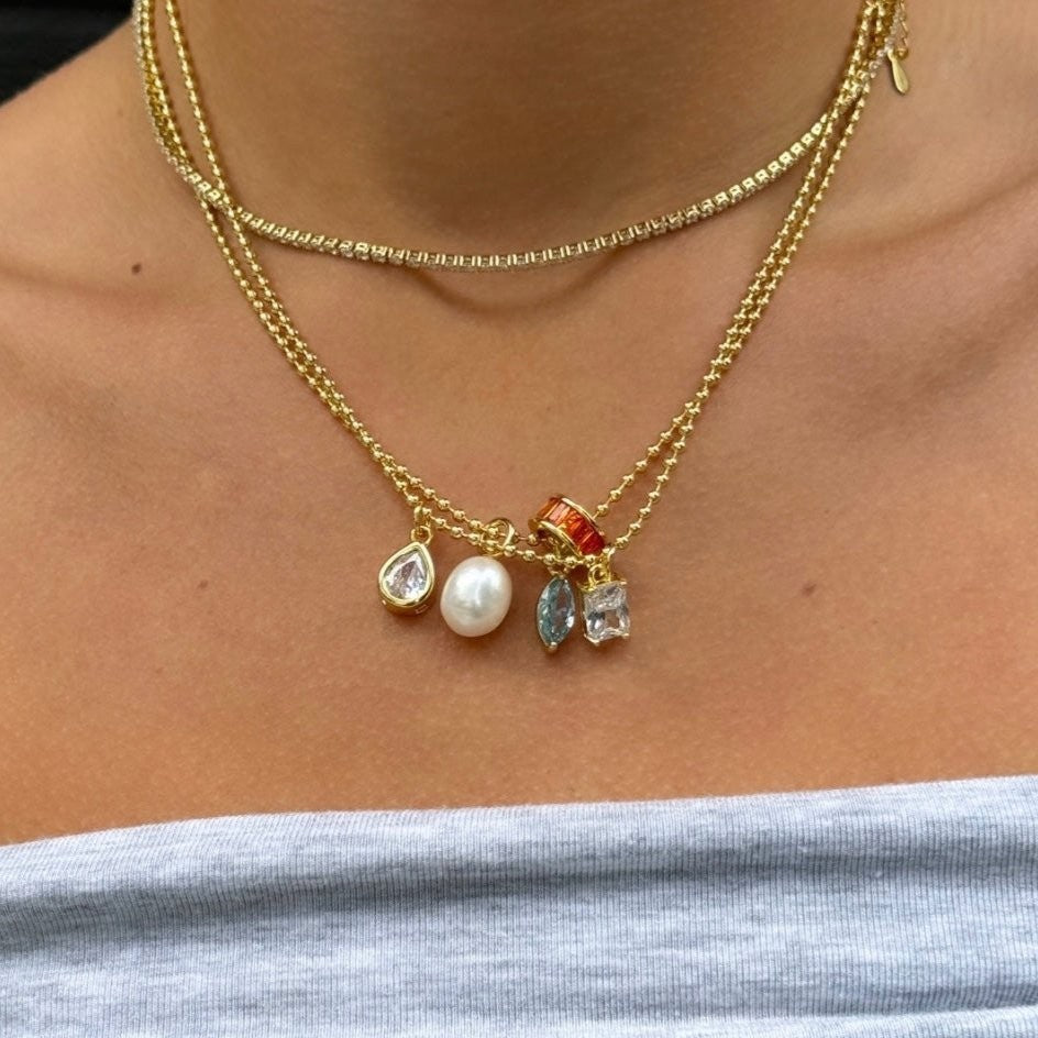 Wholesale DIY Birthstone Pearl Colorful Zircon Star Pendant Stainless Steel  Accessories