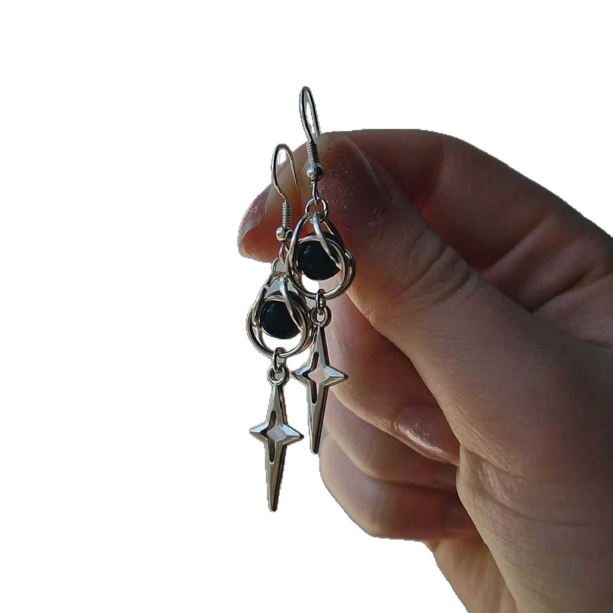 Wholesale Gothic Star Spark Dangling Earrings Black Beads Cage Pendant Fashion Accessory