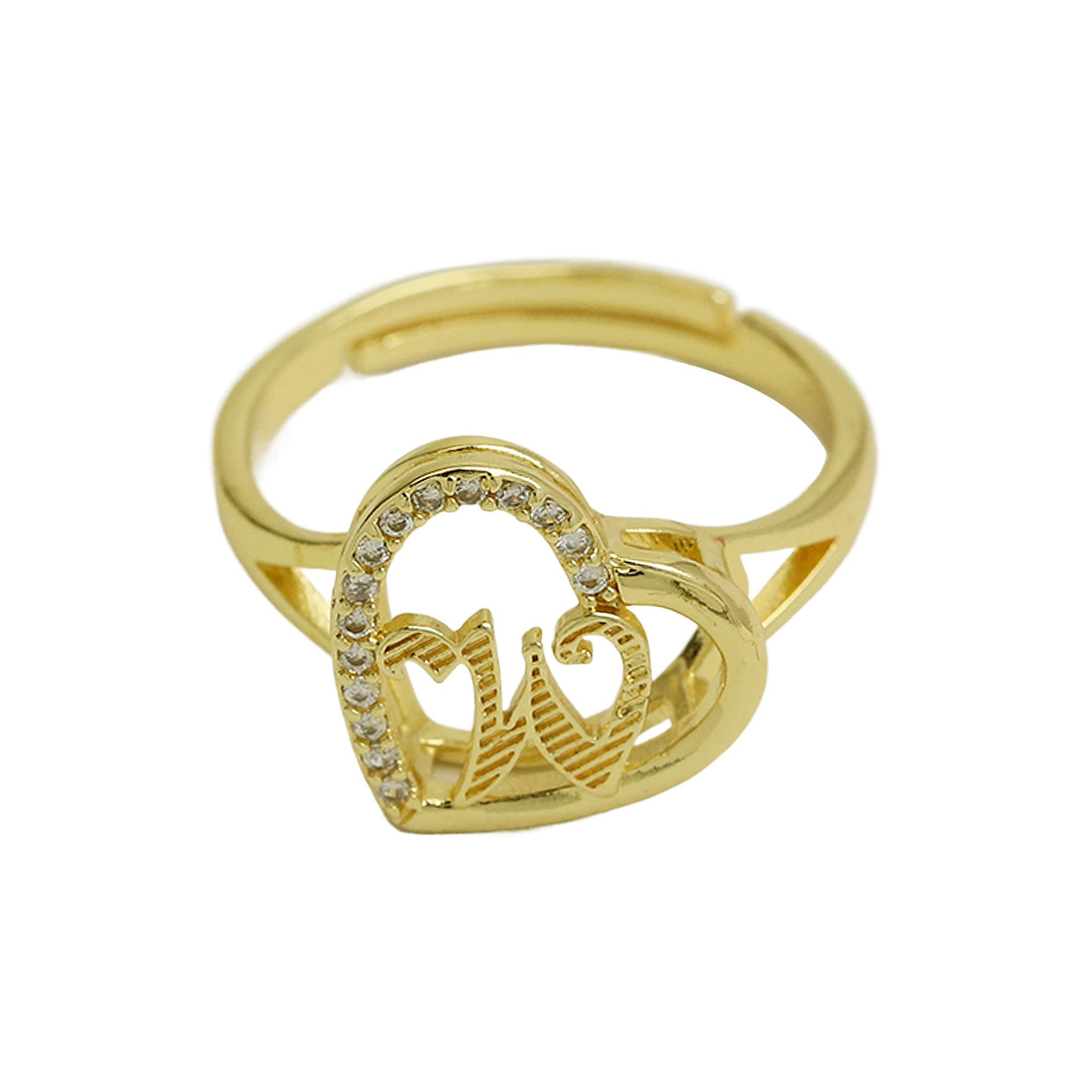 Wholesale  white gold heart-shaped love texture hollow 26 grass English letters open heart ring