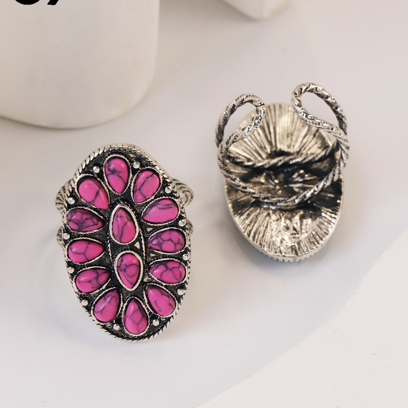 Wholesale Zinc Alloy Inlay Flower Ring Set Retro Ethnic Style Fashion Accessory for Women Gift