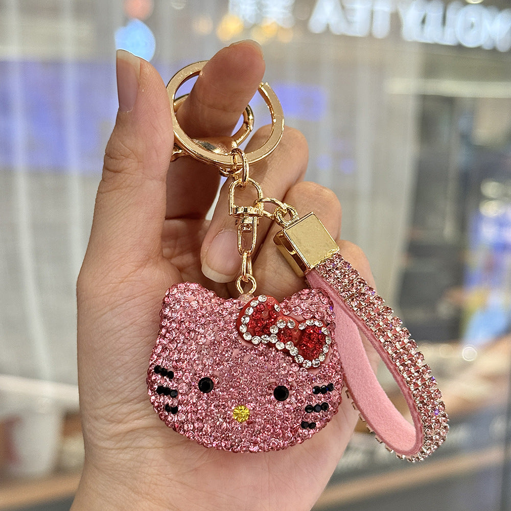 Wholesale Rhinestone Cat Keychain Cute Car Key Accessory Bag Charm For Couples And Lovers