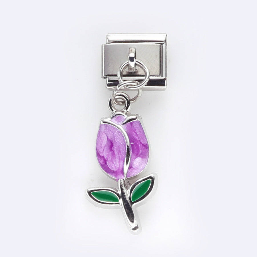 Wholesale 10pcs Italian Charm Bracelet 9mm DIY Splicing Potted Flower Pendant Stainless Steel Composable Bracelet