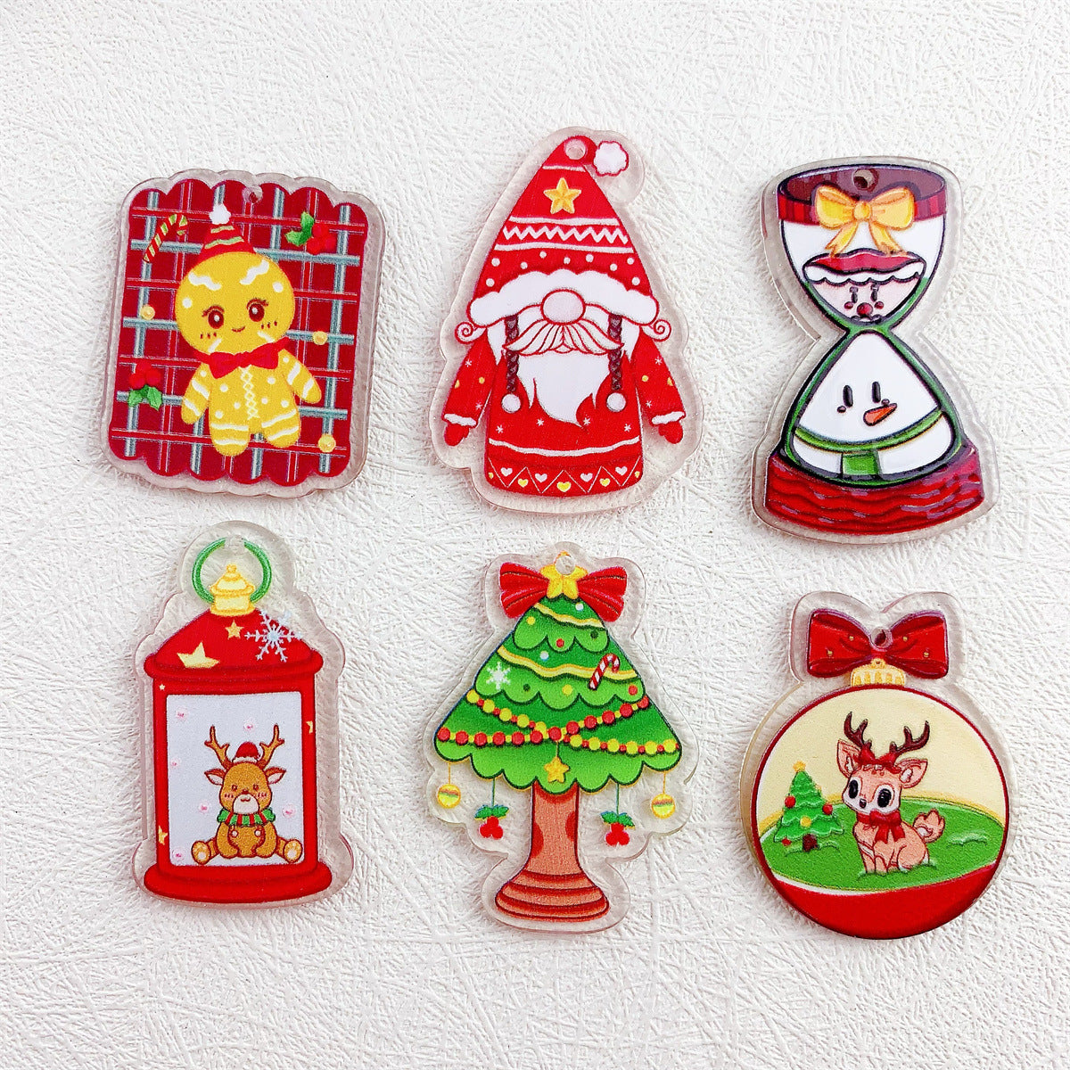 Wholesale 10pcs Acrylic Embossed Print Santa Elk Snowman Christmas Series Pendant