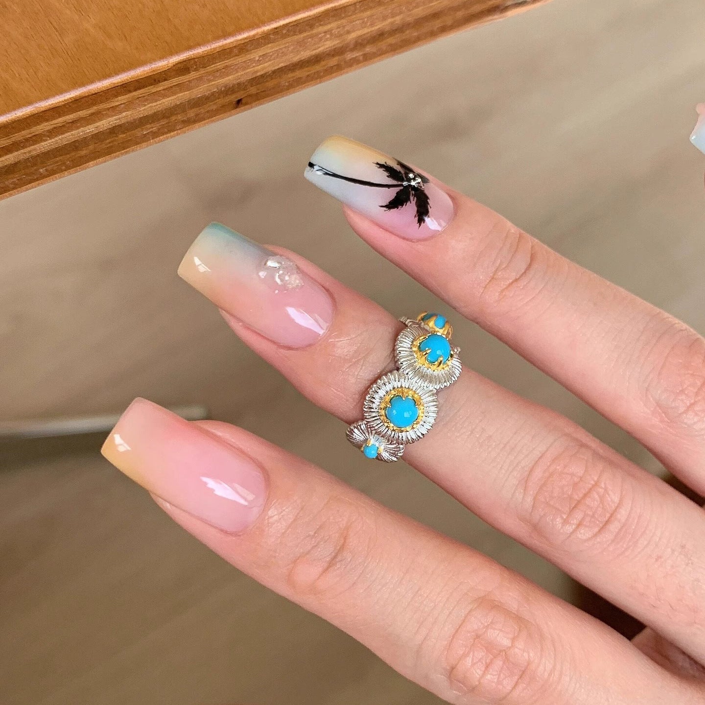 Wholesale Sterling silver and turquoise brushed ring