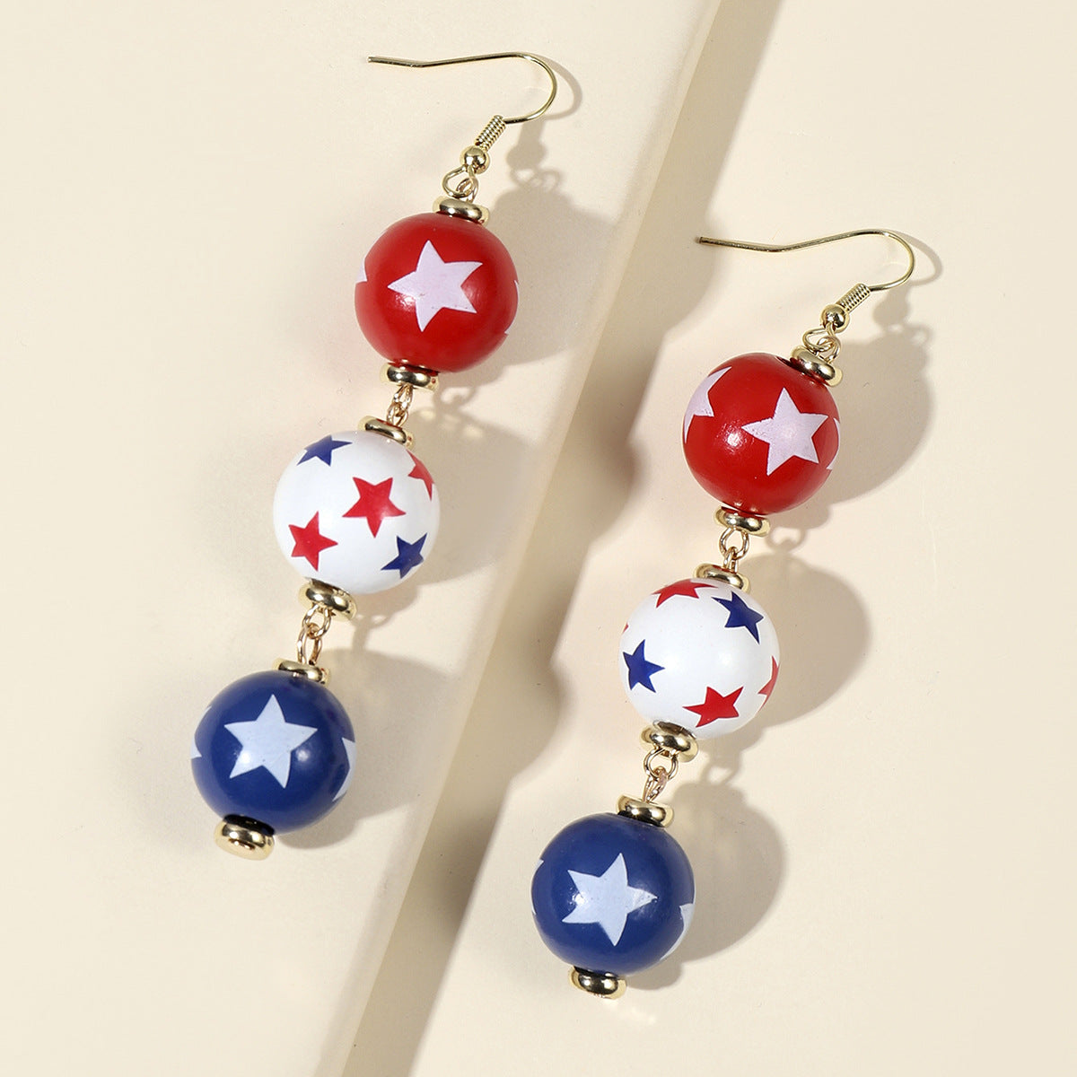 Wholesale US National Day Independence Day US Flag Printing Round Wooden Earrings