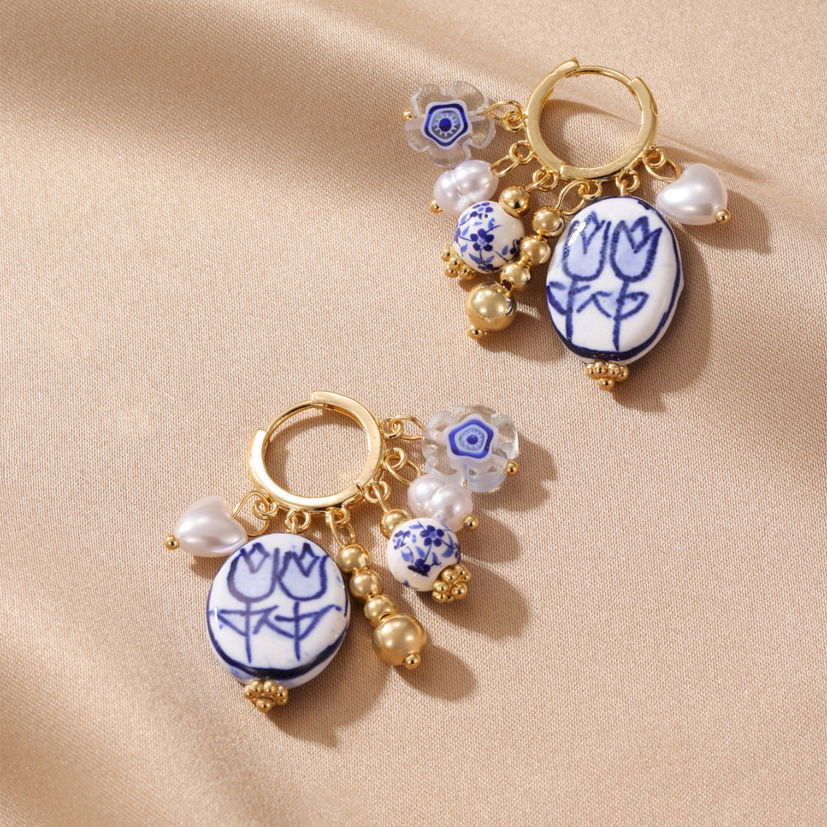 Wholesale Cup and Plate Shaped Ceramic Blue and White Porcelain Earrings