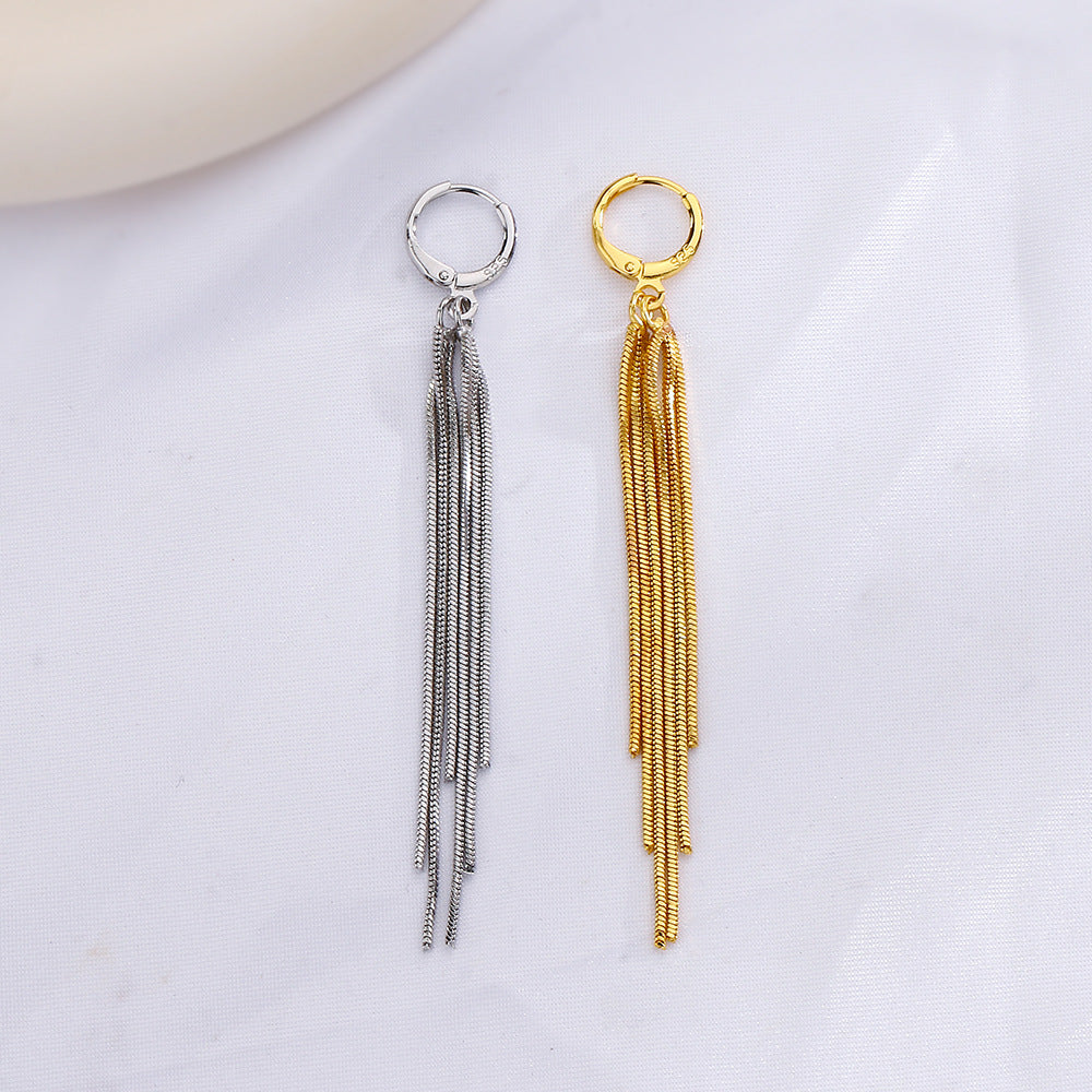 Wholesale Copper Electroplated Snake Bone Tassel Earrings Elegant Korean Style Face Slimming Design Boutique Resale