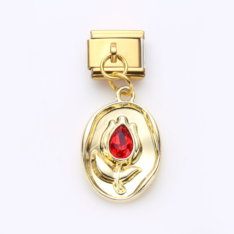 Wholesale 10pcsRed Series Alloy Pendant Italian Module DIY Stainless Steel Bracelet Accessories