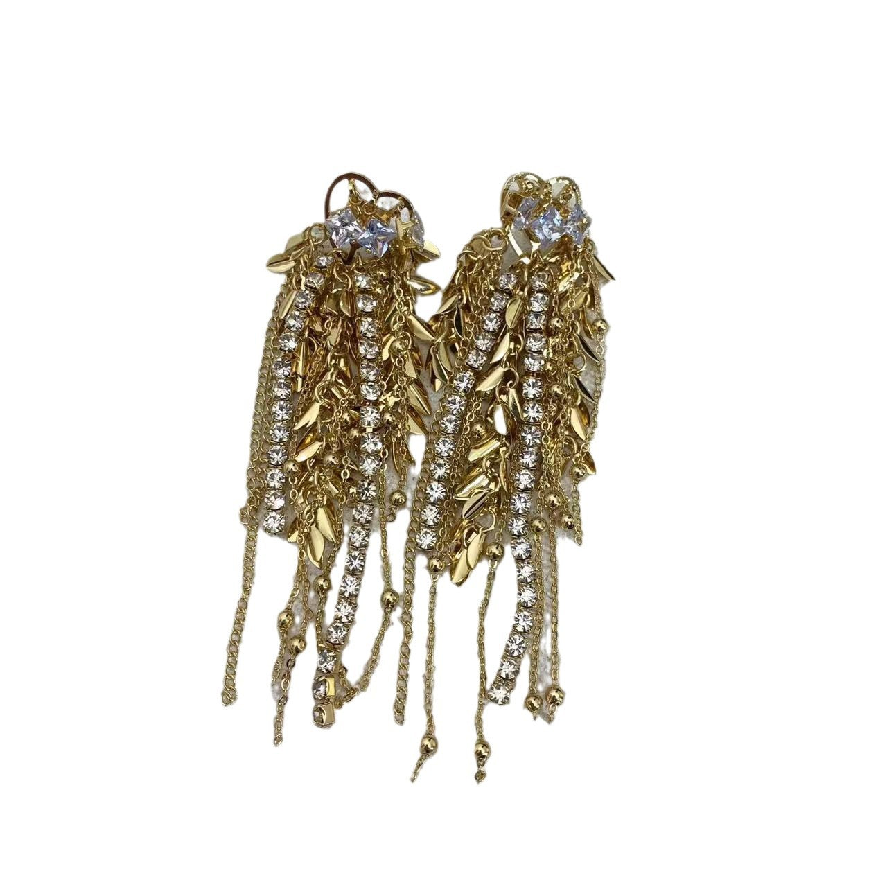 Wholesale Light Luxury Temperament Love Golden Ear Rhinestone Tassel Earrings