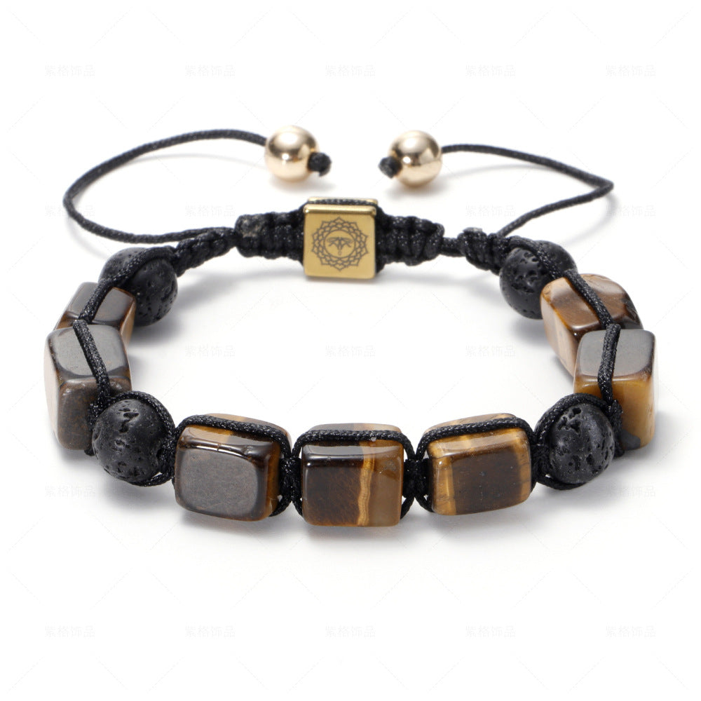 Wholesale Natural Volcanic Stone White Crystal Handwoven Rectangular Agate Bracelet