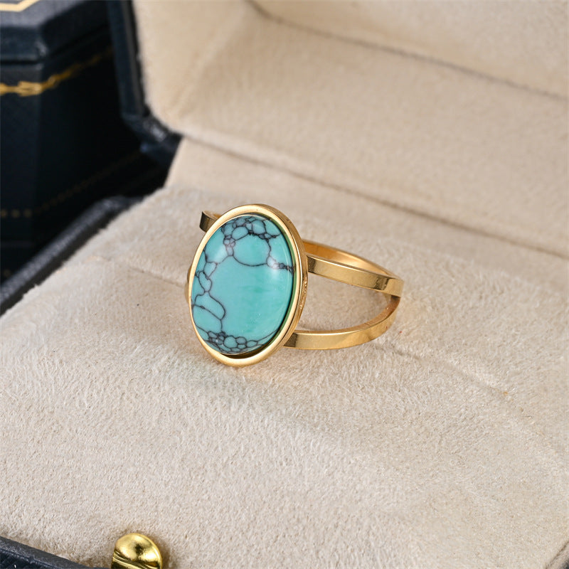 Wholesale Stainless steel natural cut stone ring