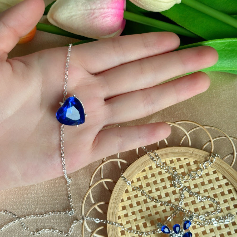 Wholesale Double Layer Cross Blue Crystal Rhinestone Love Cross Necklace