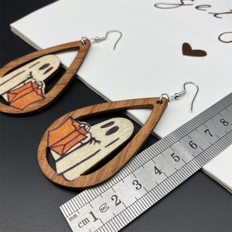 Wholesale Halloween Earrings Double Sided Fungus Earrings Wood Earrings ACC-ES-FX032