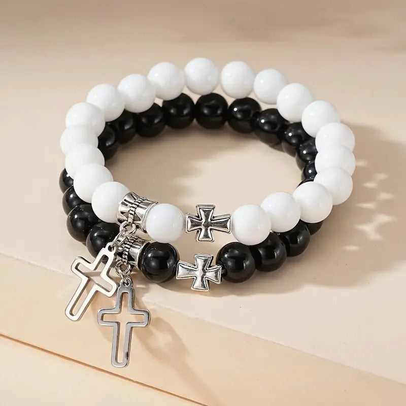 Wholesale European American Couple Design Acrylic Electroplated Cross Bracelet,  Fashion Jewelry Accessory for Resale