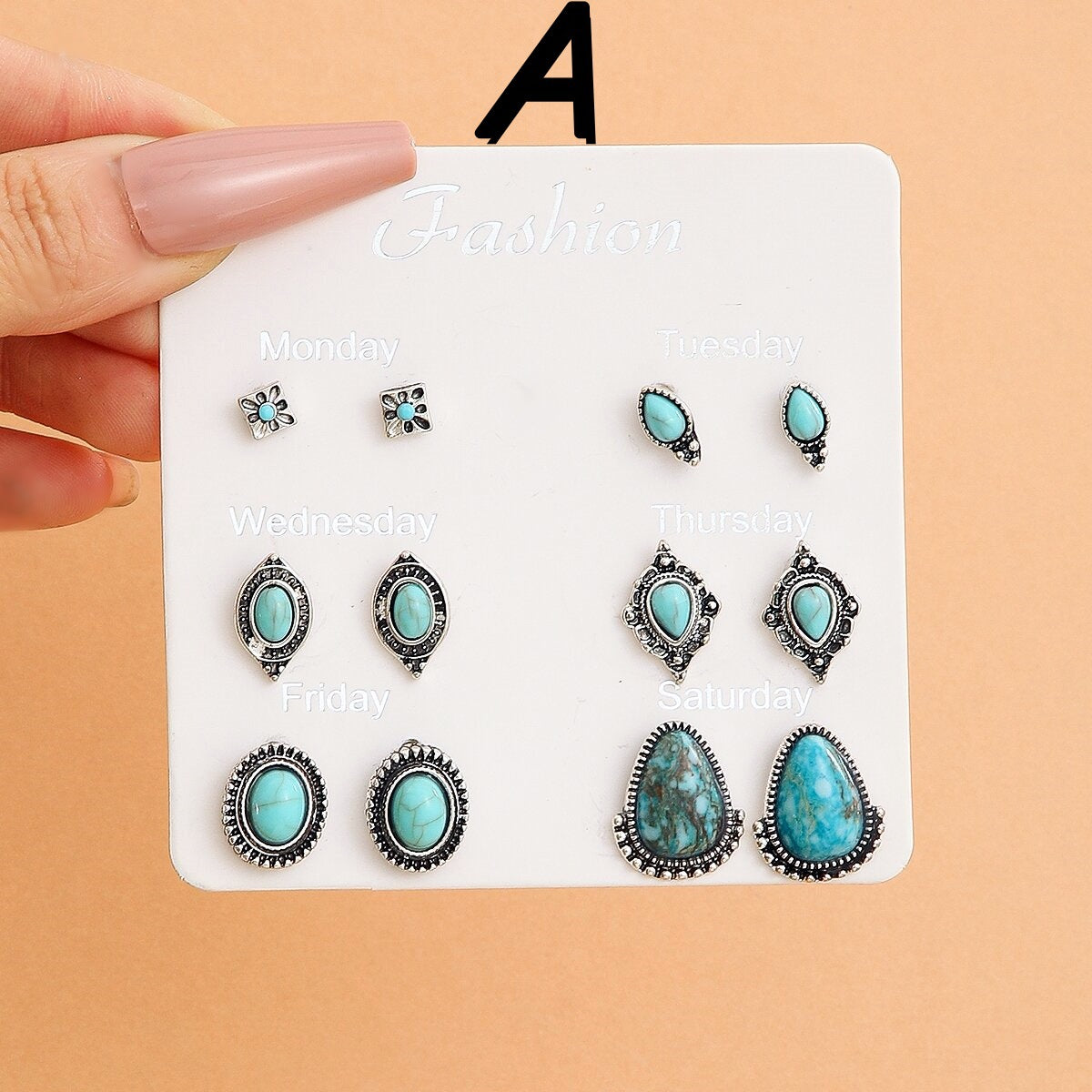 Wholesale 6pcs Bohemian Turquoise Earrings Arrow Love Heart Earrings Set