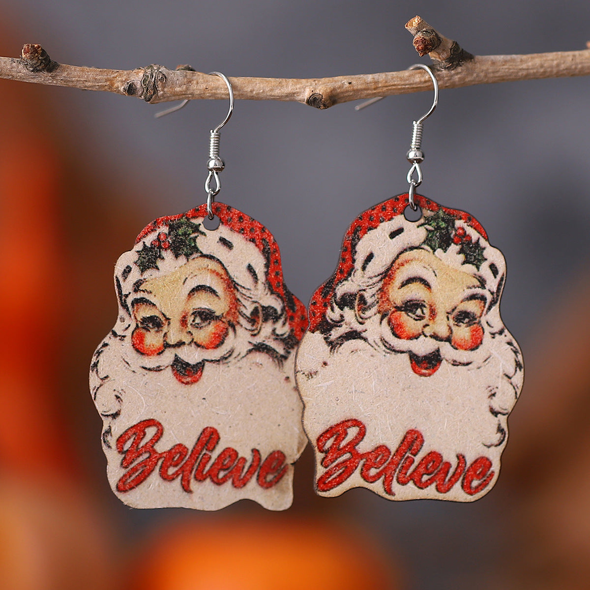 Wholesale Wooden Double-sided Santa Claus Letter Earrings ACC-ES-ChuLian099