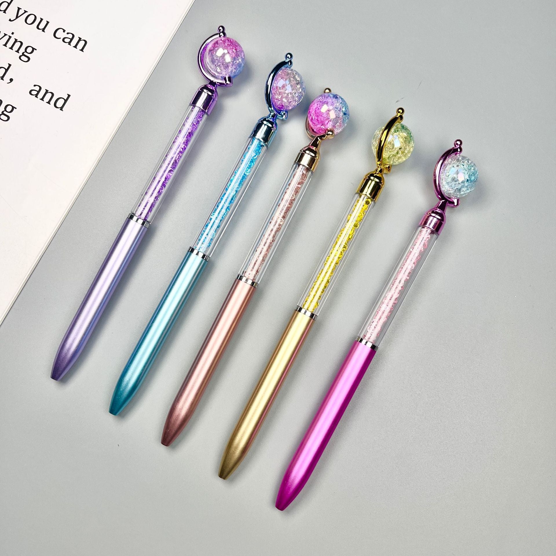 Wholesale 10pcs globe crystal spin ball pen  color quicksand broken diamond sign pen