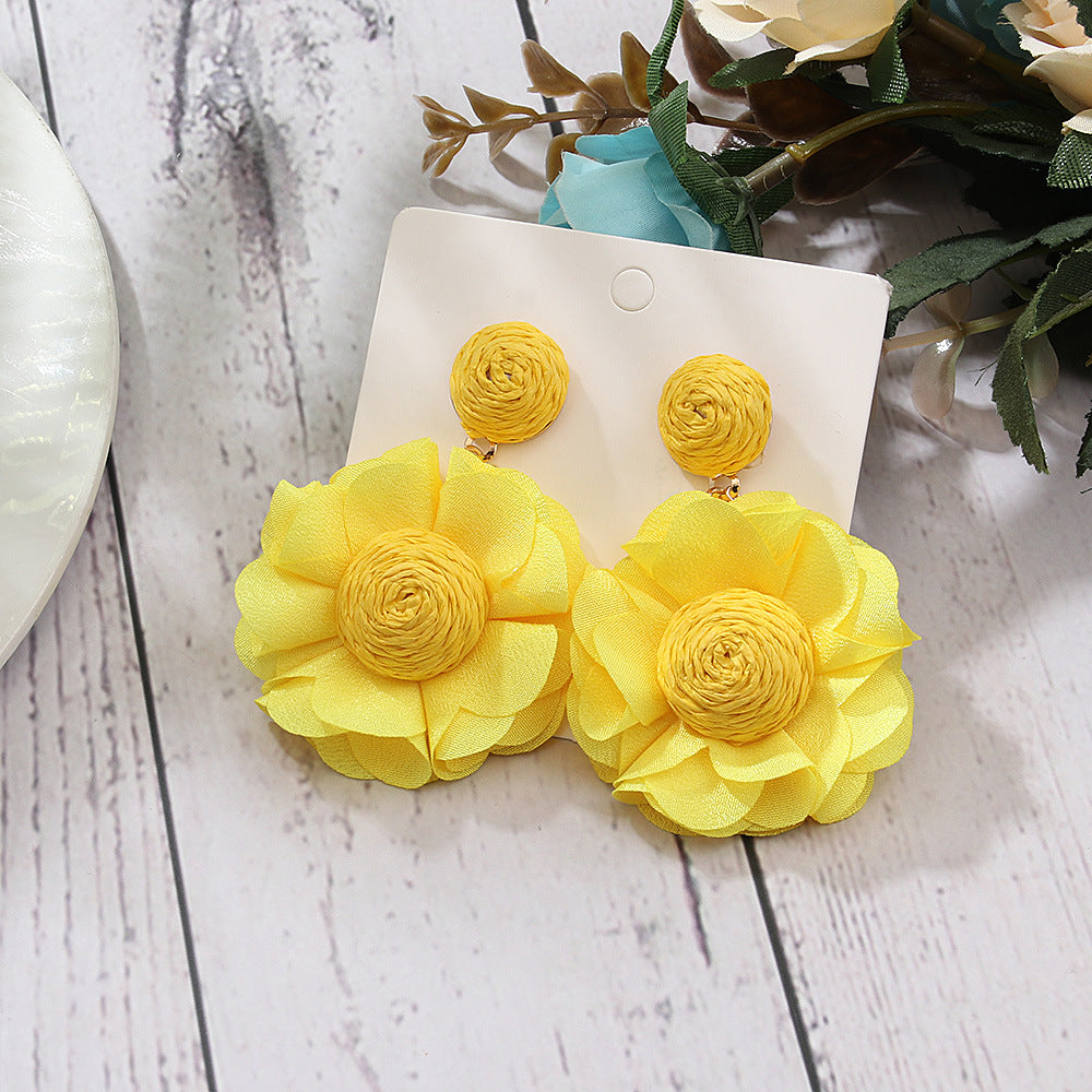 Wholesale Bohemian Raffia Flower Earrings Vintage Earrings ACC-ES-Yiniao001