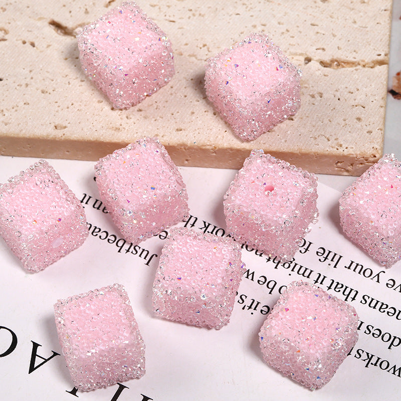 Wholesale of 5pcs/pack of Water Diamonds, Soft Sugar Beads, Candy Colored Square Full Diamond Beads ACC-BDS-BLG025