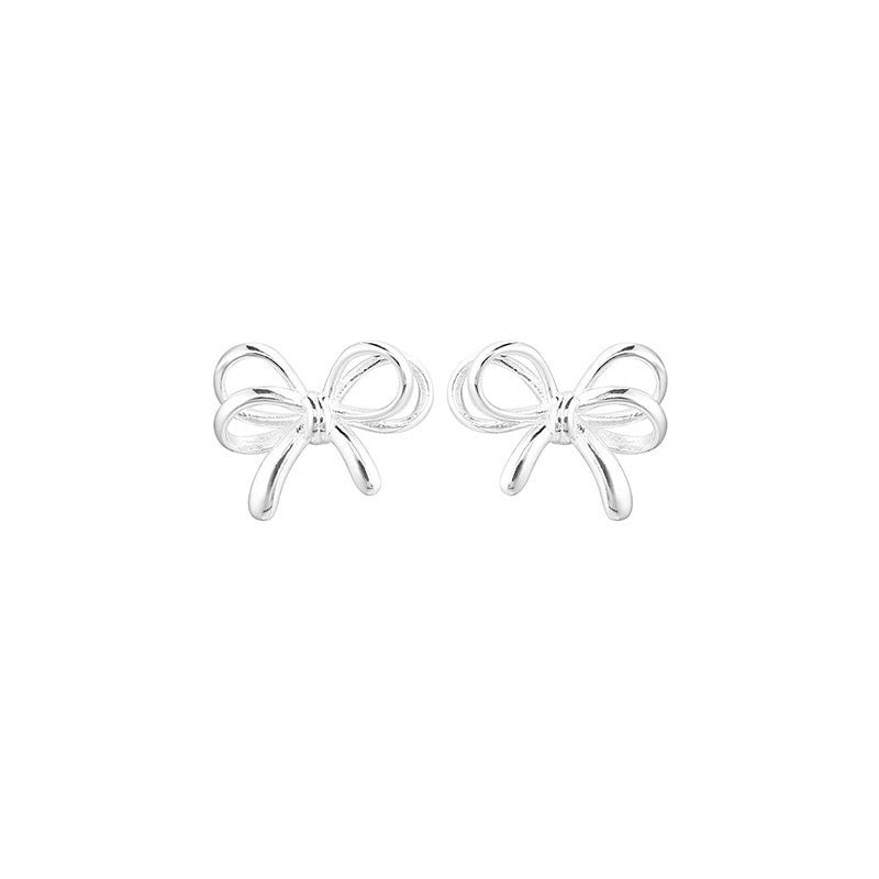 Wholesale 925 Silver Heart Simple Cute Bow Earrings