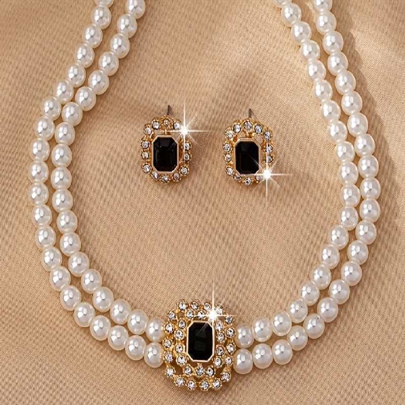 Wholesale pearl square diamond necklace