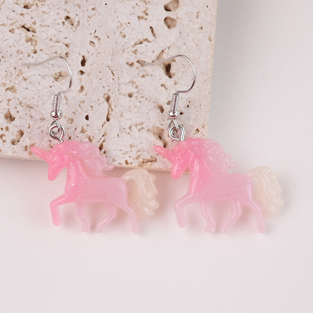 Wholesale  Cartoon Animal Jelly Color Unicorn Earrings