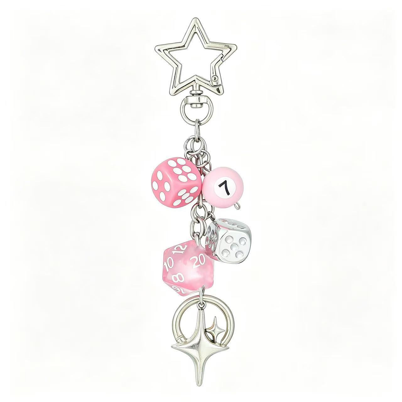 Wholesale Stylish Lucky Dice Star Pendant Keychain Alloy Pink Jewelry Accessory For Resale
