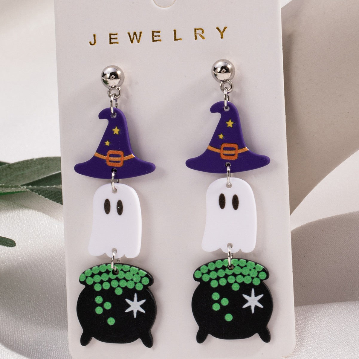 Wholesale Acrylic  Ghost Skull Magic Hat Earrings