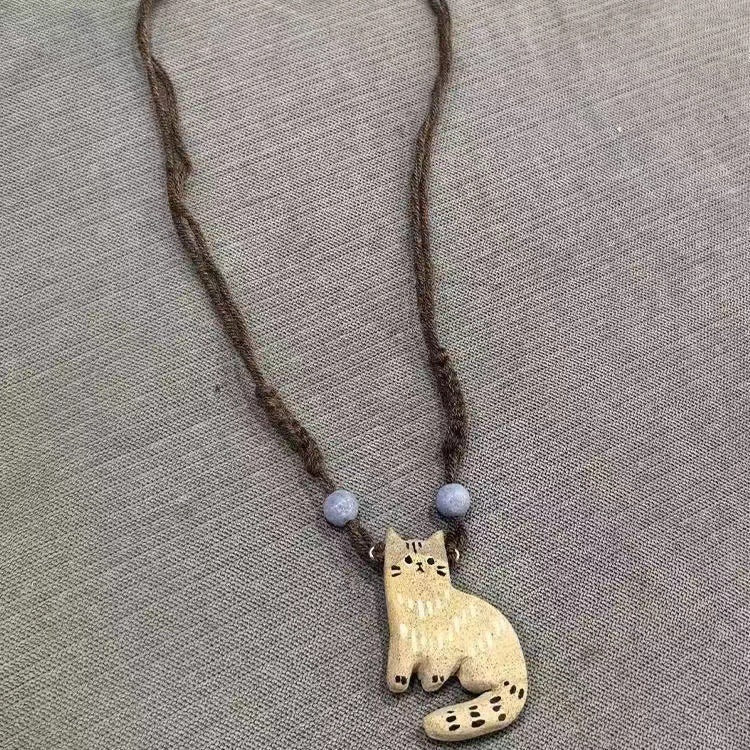 Wholesale Vintage Rice Gray Kitten Rope Necklace