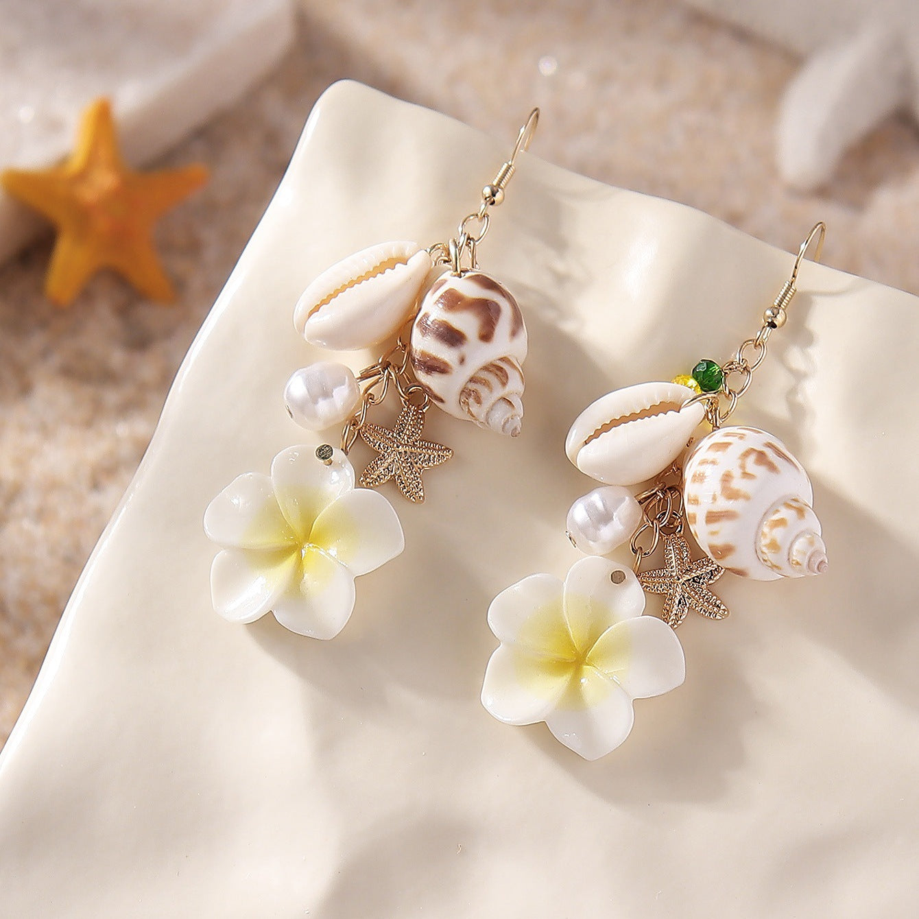 Wholesale Beach shell conch starfish pearl flower earrings