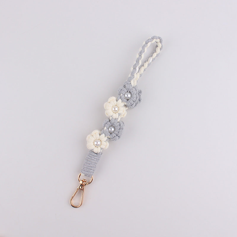 Wholesale Handwoven Pearl Flower Keychain Cute Candy Color Phone Lanyard With Cotton Rope Chic Bag Charm Everyday Use