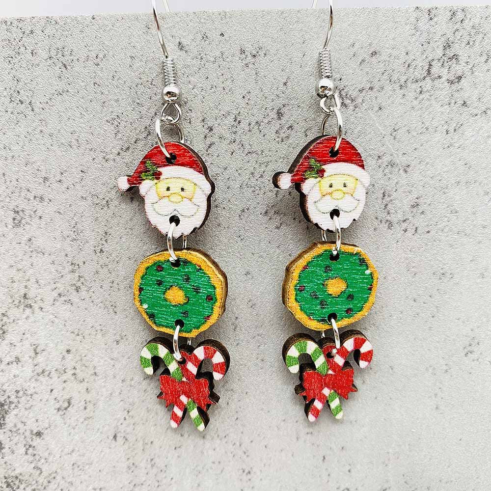 Wholesale Christmas Snowman Santa Claus Gift Wood Earrings ACC-ES-ChenY076
