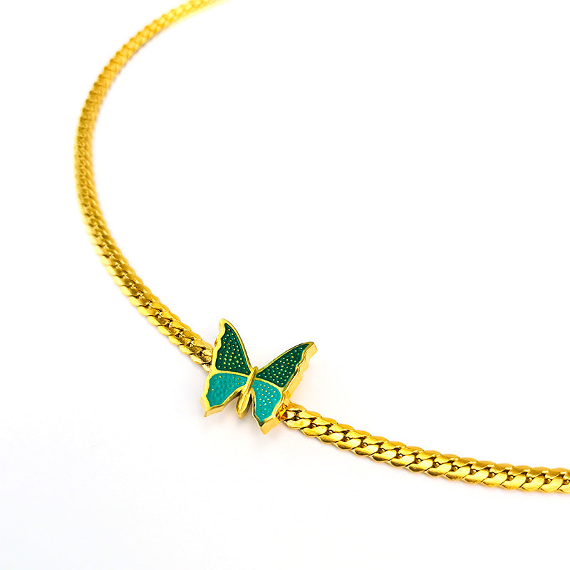 Wholesale Green Butterfly Necklace Titanium Steel Electroplated 18k Gold Necklaces ACC-NE-GuDi009