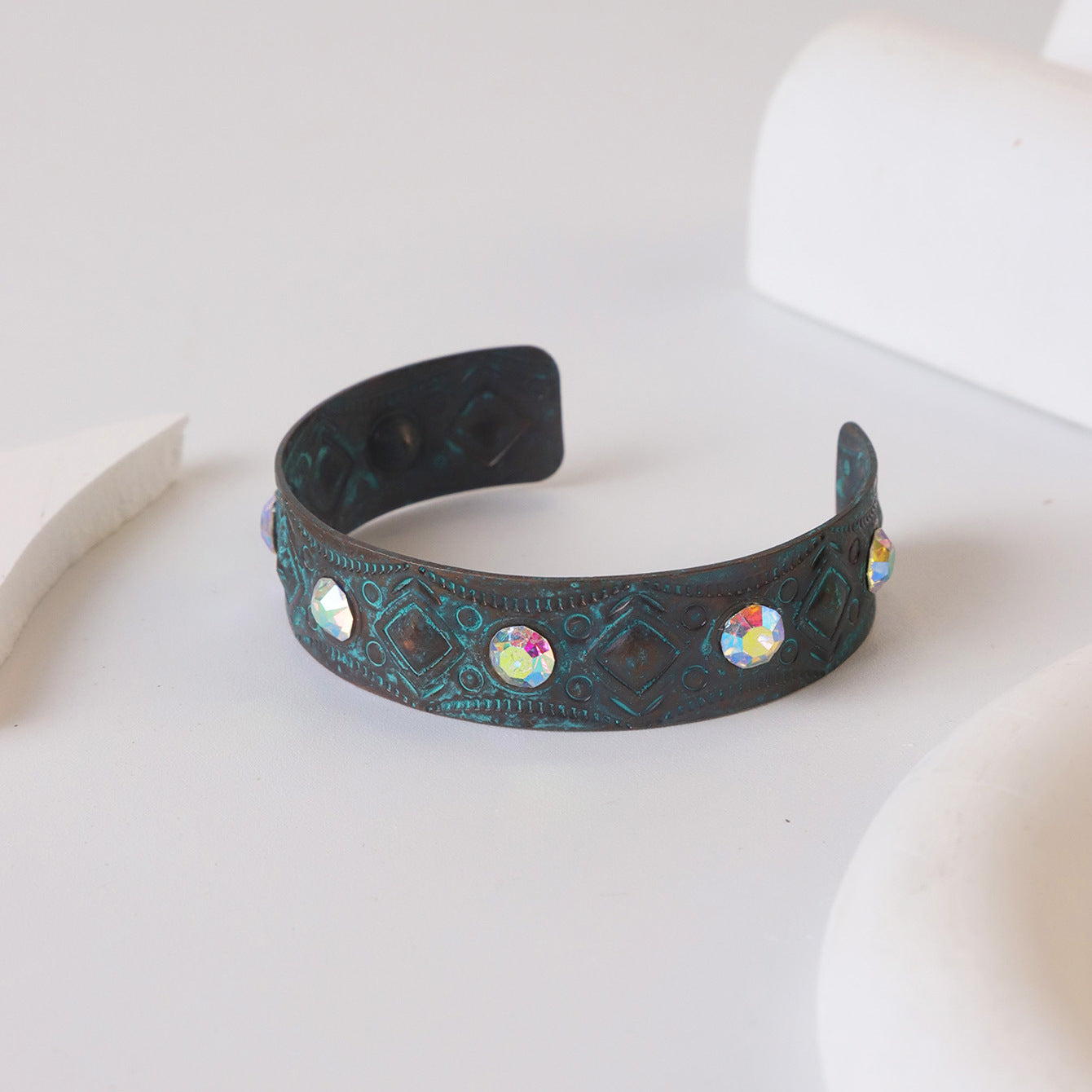 Wholesale Silver Tone Turquoise Inlay Vintage Open Adjustable Bracelet Women Fashion Jewelry Accessory