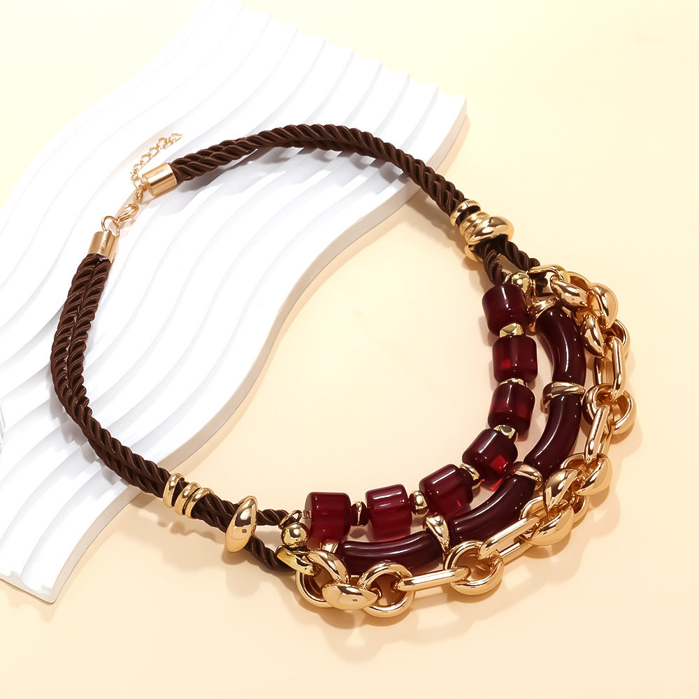 Wholesale  Handmade Multi-Layer Geometric Resin Splicing Metal Chain Necklace