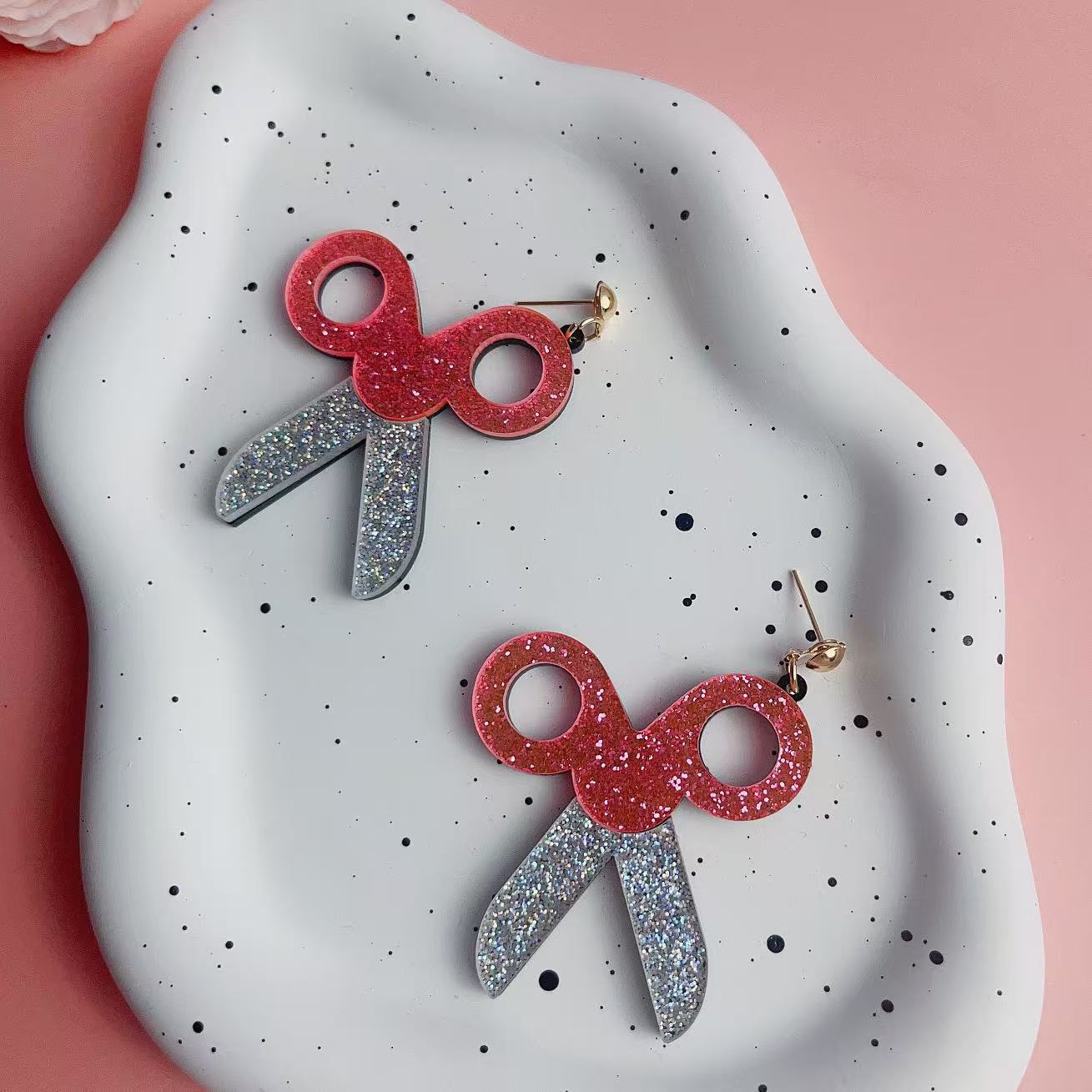 Wholesale Teacher's Day Shiny Splicing Cute Scissors Acrylic Earrings