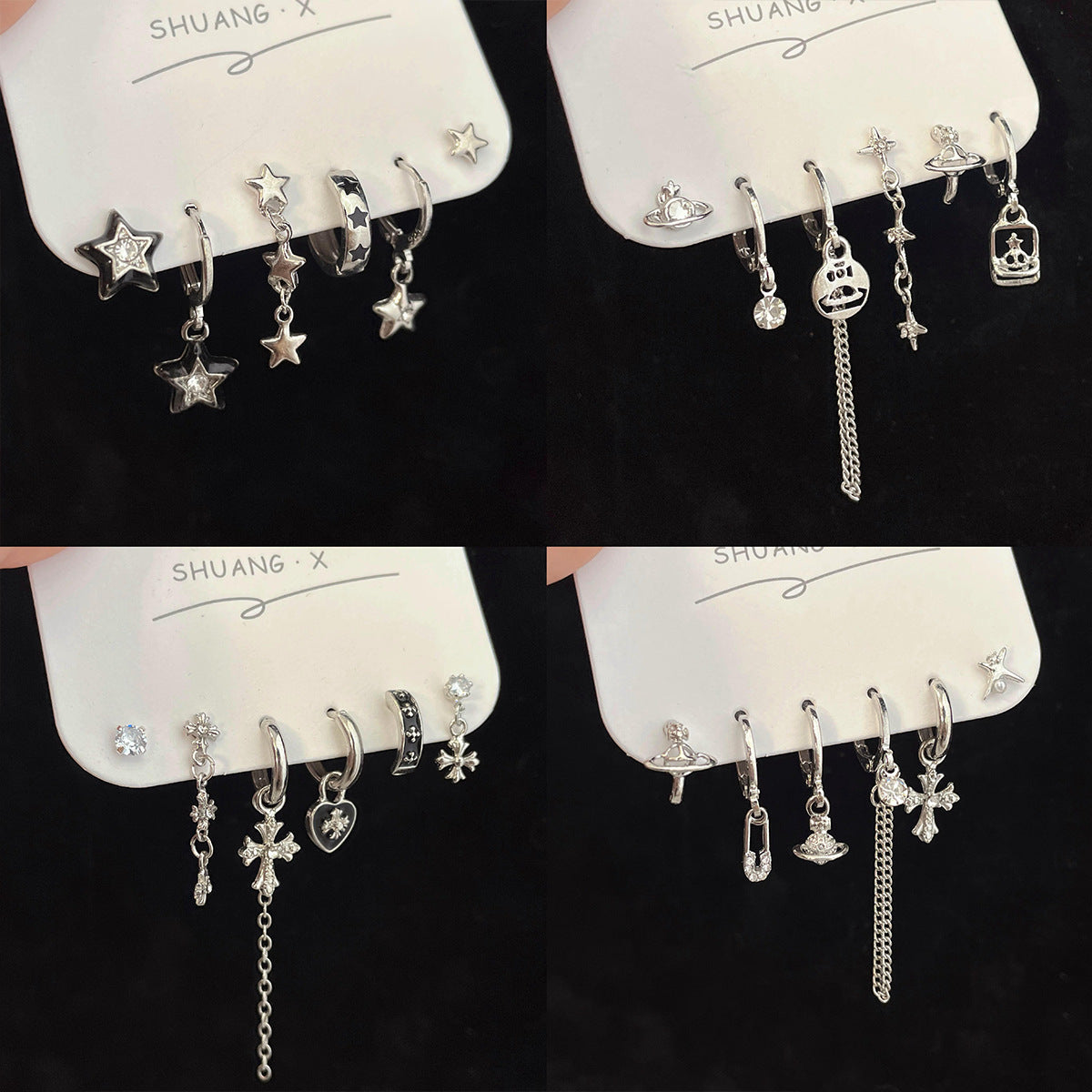 Wholesale Distinctive European and American Style Five-pointed Star Earrings Star Earrings suit Niche Design Sense Earrings Cross Earrings Earrings