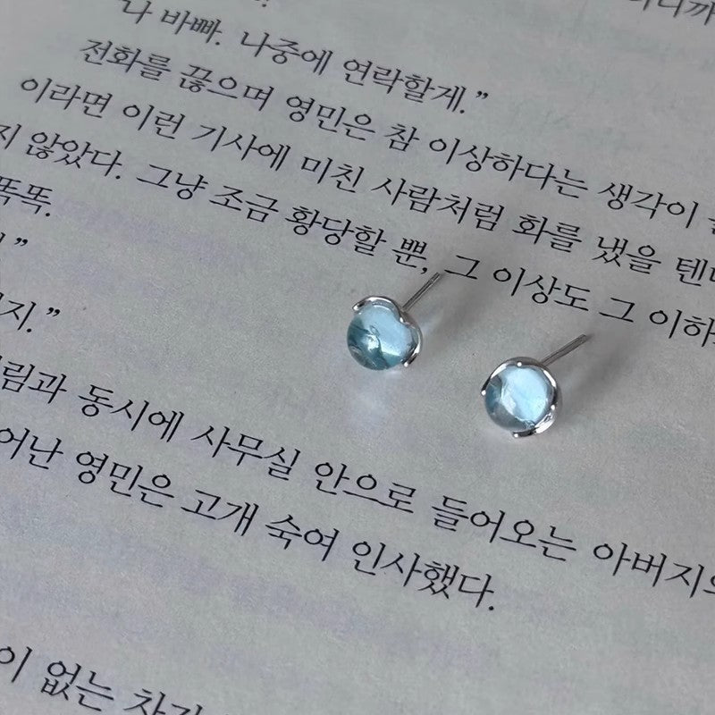 Wholesale  Blue Crystal Round Bead Earrings