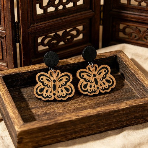Wholesale Retro Wooden Butterfly Earrings Bohemian Fashion Jewelry Accessory Gift