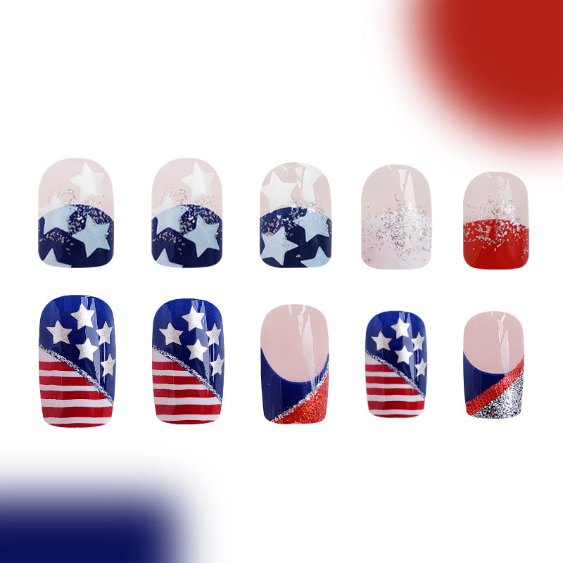 Wholesale 96 Pieces/4 boxes American Independence Day Glitter Powder Five-pointed Star Manicure Press-on Nails Kits Nail Stickers ACC-NS-GuaiXL032